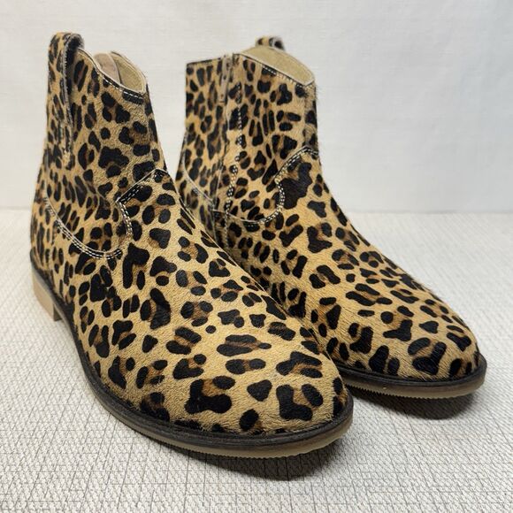 MINI BODEN Made In India Leopard Print Calf Fur Ankle Zip Round Toe Booties 37/6 - Picture 1 of 8